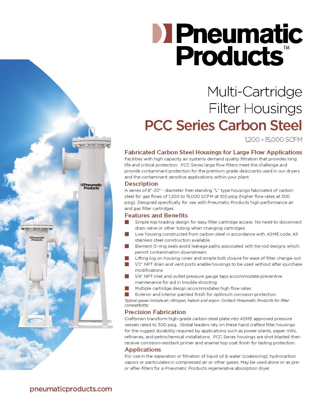 PNEUMATIC PRODUCTS - PCC Series - Large Flow Filtration for Air & Gas (1,200 scfm and larger)