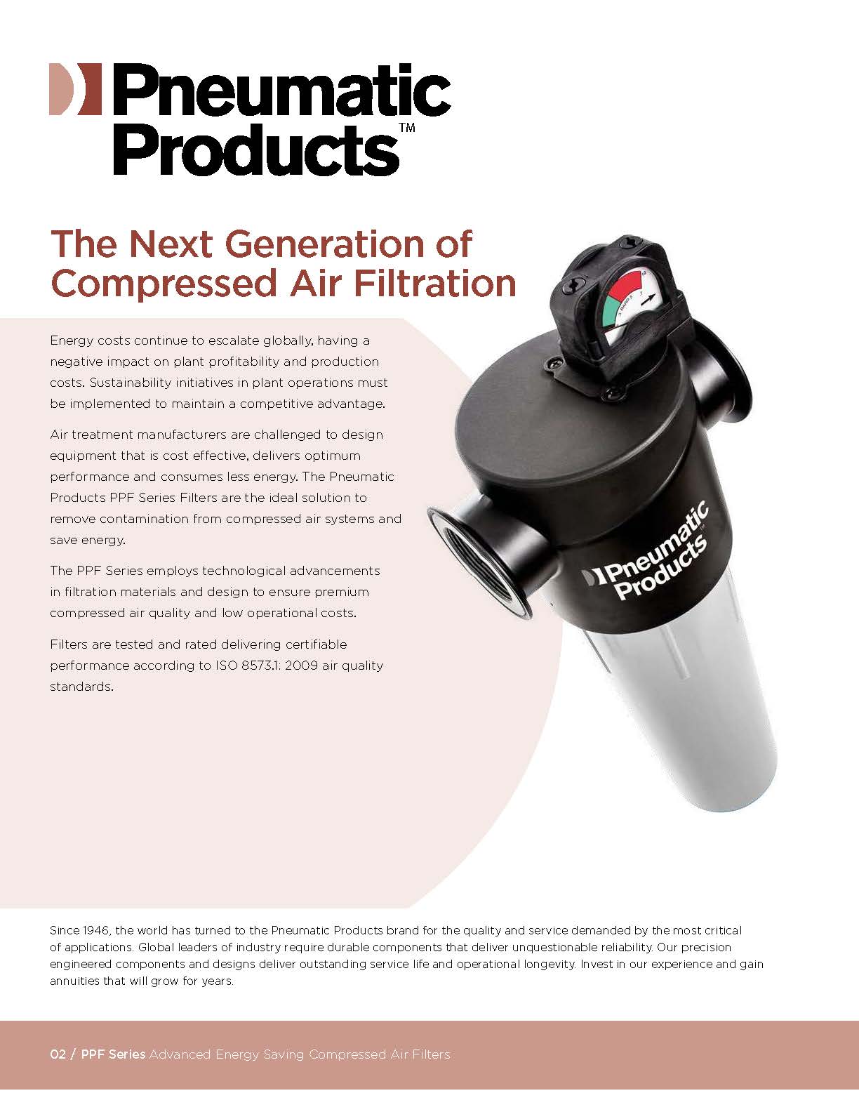 PNEUMATIC PRODUCTS - PPF Series - Advanced Energy Saving Compressed Air Filters (20 to 1500 scfm)